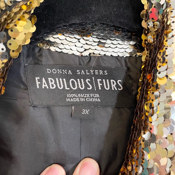 DONNA SALYERS Fabulous Furs Party Jacket Womens Plus 3X Zip Gold Sequins Silver - Picture 9 of 10